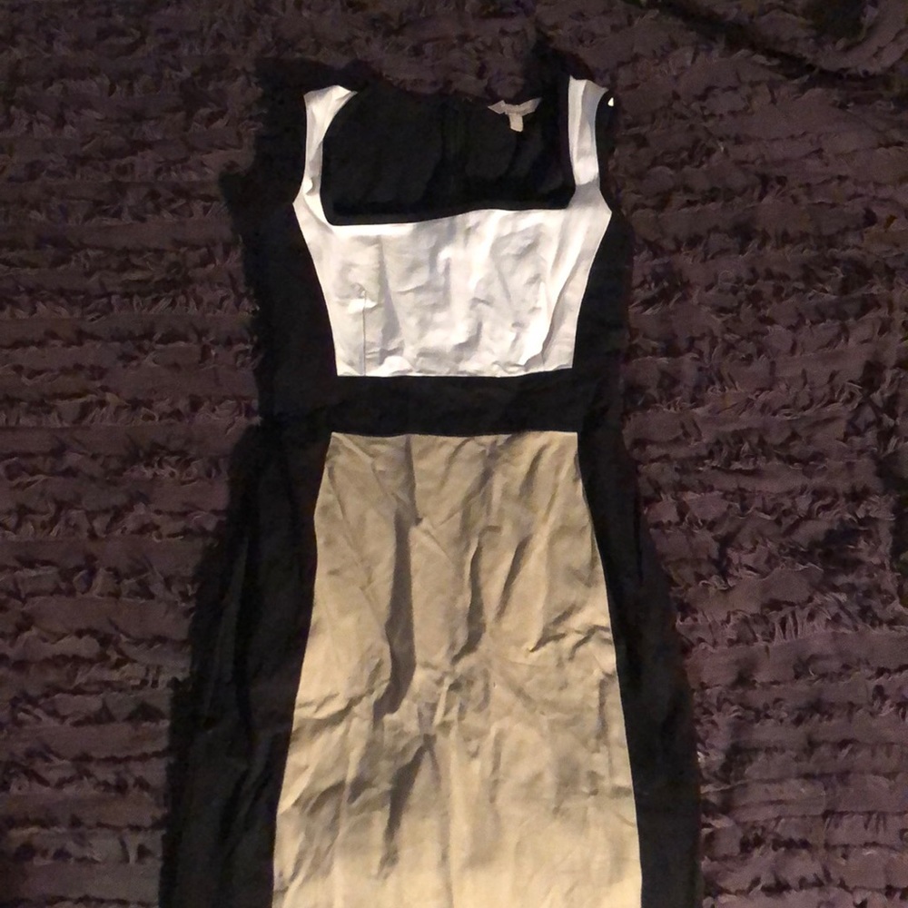 banana republic dress, black white beige